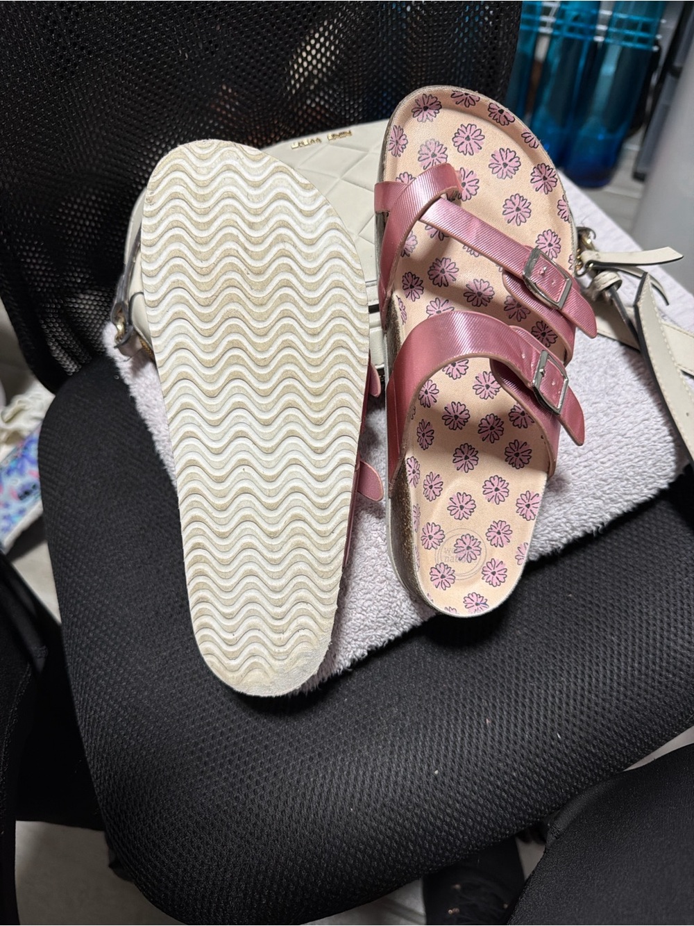 wonder nation Pink Double-Buckle Floral Footbed Sandals
